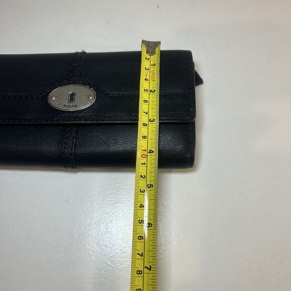 Fossil Maddox Marlow Leather Flap Clutch Wallet Black Vintage Tri-Fold Keyhole - Picture 4 of 8